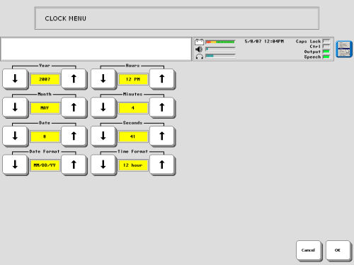 This is a picture of the clock menu in the toolbox.