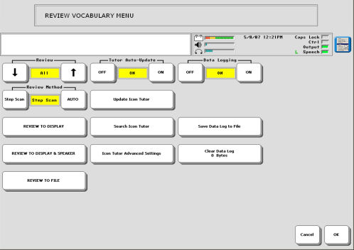 This is a picture of the data logging screen and typical settings.