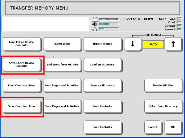 transfer memory menu