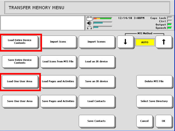 memory transfer menu.
